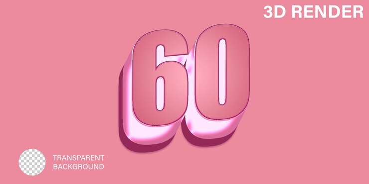 PSD 3d sesenta número 60 color rosa aislado sobre un fondo transparente