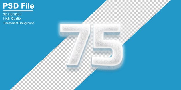 3d setenta y cinco número 75 Nieve aislada sobre un fondo transparente