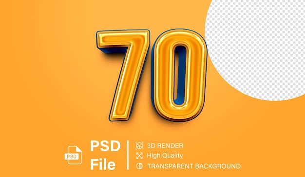 3d Seventy Number 70 Orange and blue gradient isolated on transparent background