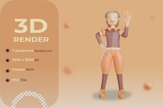 PSD 3d shakespeare aceptar ilustración de gesto con fondo transparente