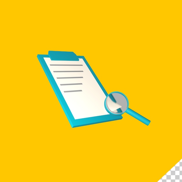 3D shape of scanner board and magnifying glass on yellow background