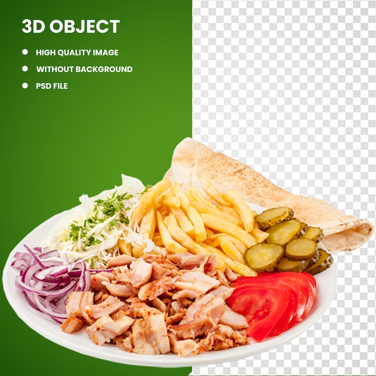PSD 3d shawarma patatas fritas comida rápida