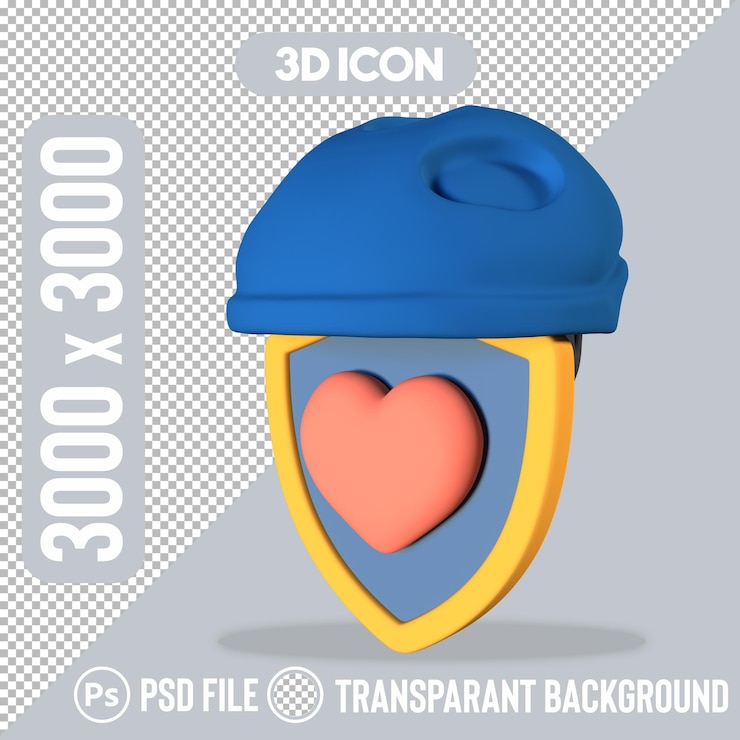 PSD 3d shield with heart icon