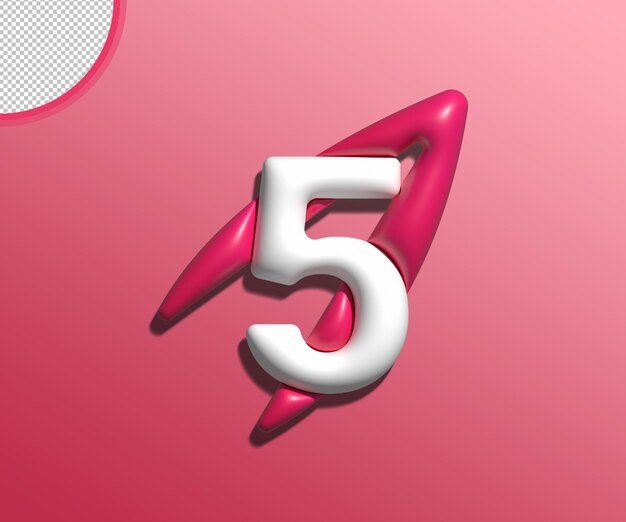 3d Shinny Nummer 5 Renderdesign transparente PSD-Datei