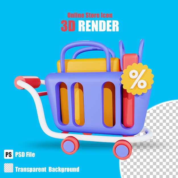 PSD 3d shopping bag icon descuento 2 con fondo transparente