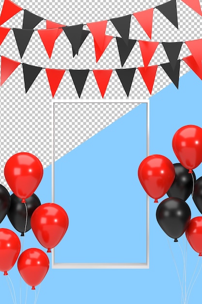 PSD 3d-shopping-expo mit fahnen und luftballons