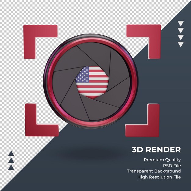 3d-shutter-kamera amerika-flagge, die vorderansicht rendert