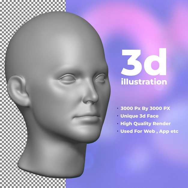 3d side look face  illustration with high quality render