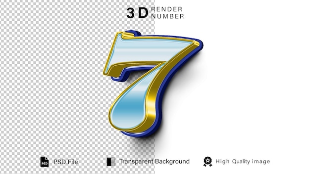 3d Siete Número 7 color de luz azul aislado sobre un fondo transparente