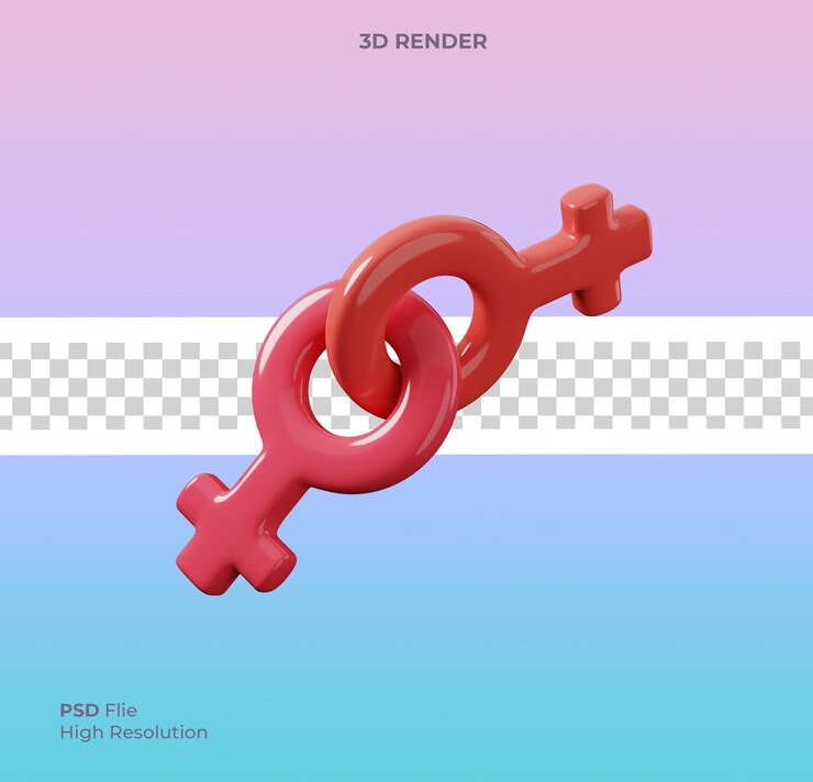 PSD 3d de signo de orientación homosexual dos símbolos femeninos cruzados icono aislado del mes del orgullo lgbt
