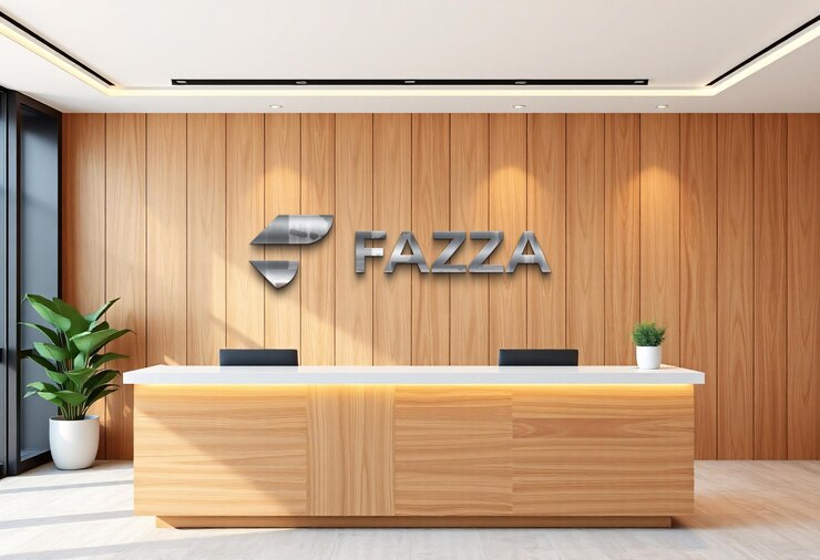 PSD 3d-silber-logo-mockup an der empfangswand