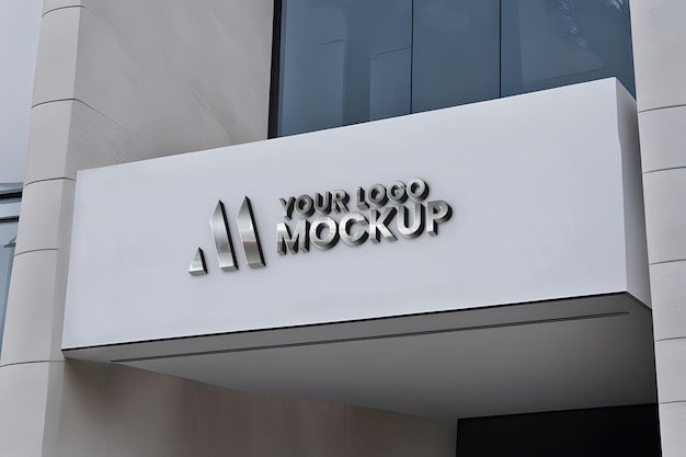 3D-Silber-Logo-Mockup auf weißem Fassadenzeichen