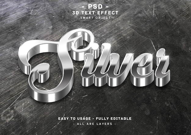 PSD 3d silberner texteffekt