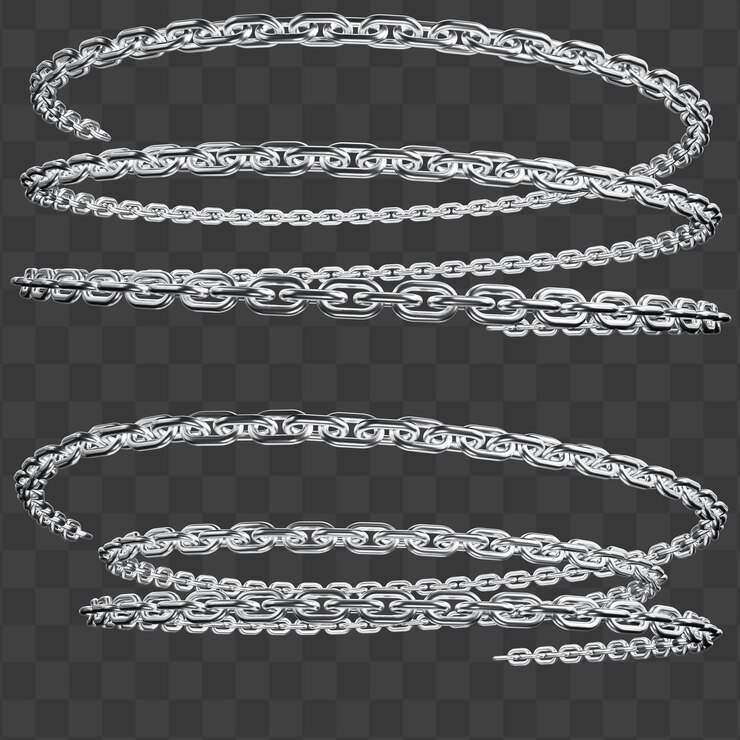 PSD 3d silver chain swirl texture for packaging or creative web designs on transparent background