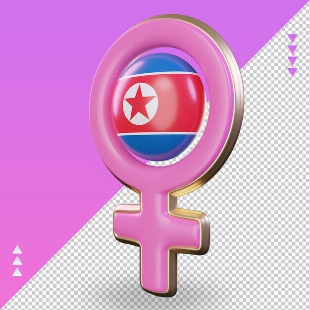 PSD 3d símbolo do dia das mulheres bandeira da coreia do norte renderizando a visão certa