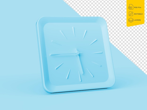 3d Simple Blue Square Reloj de pared 545 Cinco cuarenta y cinco cuarto a las seis aislado Fondo 3d