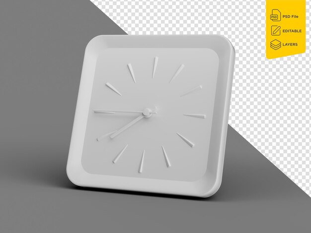 PSD 3d simple carré blanc horloge murale 745 sept quarante-cinq quart à huit fond gris illustration 3d