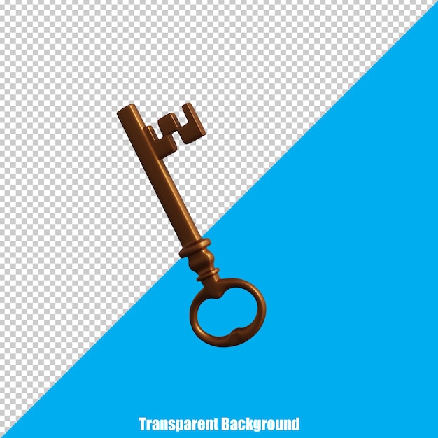 3D Simple Old Key con un aspetto realistico su uno sfondo trasparente