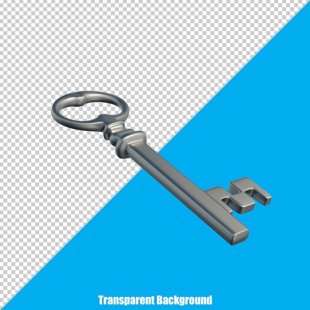 3D Simple Old Key con un aspetto realistico su uno sfondo trasparente