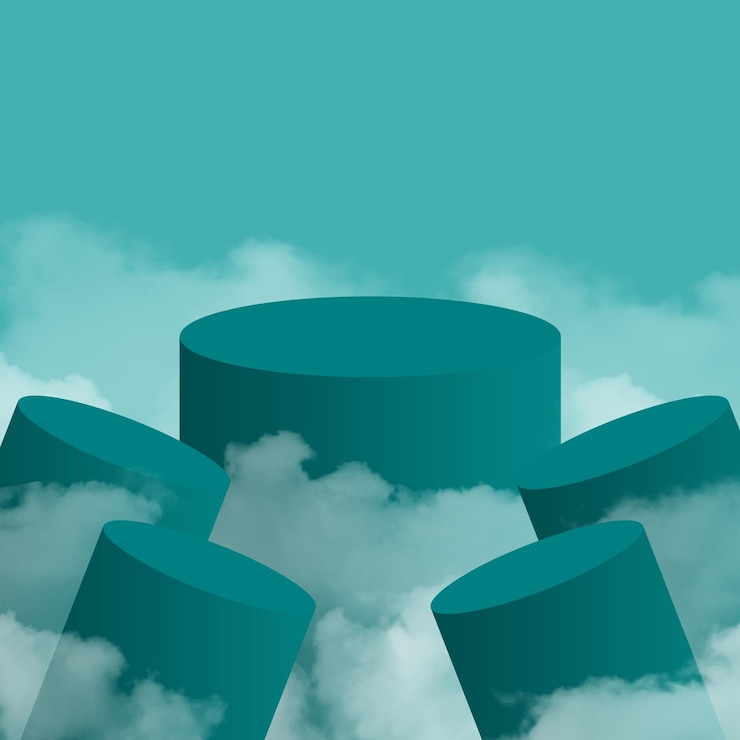 PSD 3d simple produit podium psd avec des nuages sur fond tosca