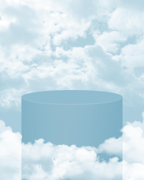 3D simples produto pódio psd com nuvens em fundo azul