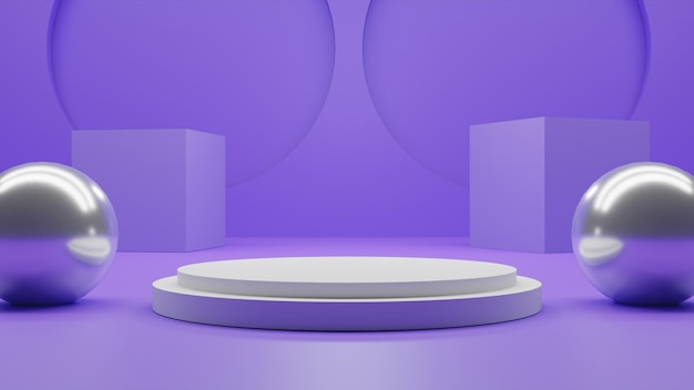 PSD 3d simples renderiza o pódio branco vazio com bolas no fundo roxo