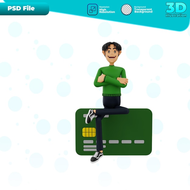 PSD 3d sitzt auf kreditkarte