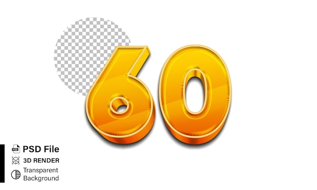 3d Sixty Numéro 60 Gradient orange vif isolé sur fond transparent
