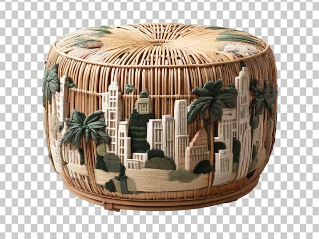 3d-skyline-rattan-pouf auf dem hintergrund eines objekts