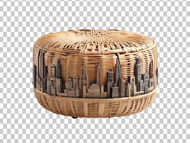 3d skyline rattan pouf em fundo de objeto