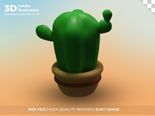 3d Small Cactus Plant In Ceramic Pot