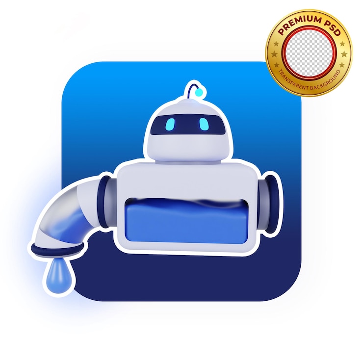 PSD 3d smart robot water tap illustration