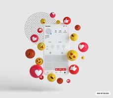 3d smartphone e emojies instagram mockup