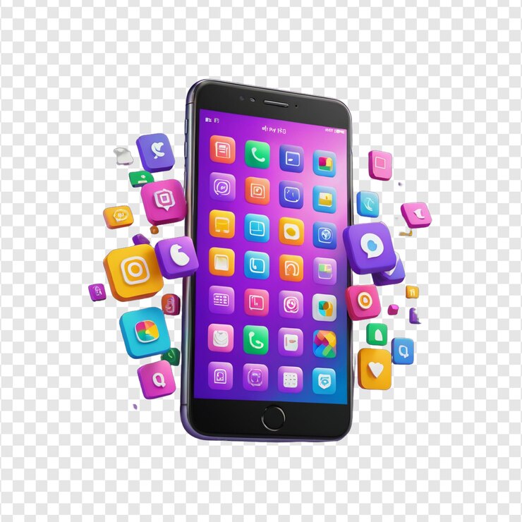 PSD 3d-smartphone social-media-symbol mit apps-symbole-schnittstelle