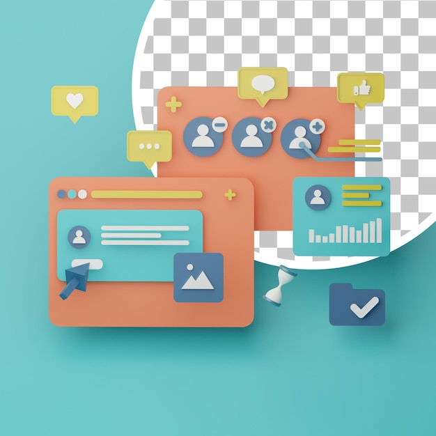 3D Social Media Account Management Illustrationskonzept