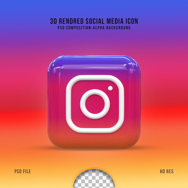 3d social media ícone instagram conceito 3d de mídia social brilhante colorido