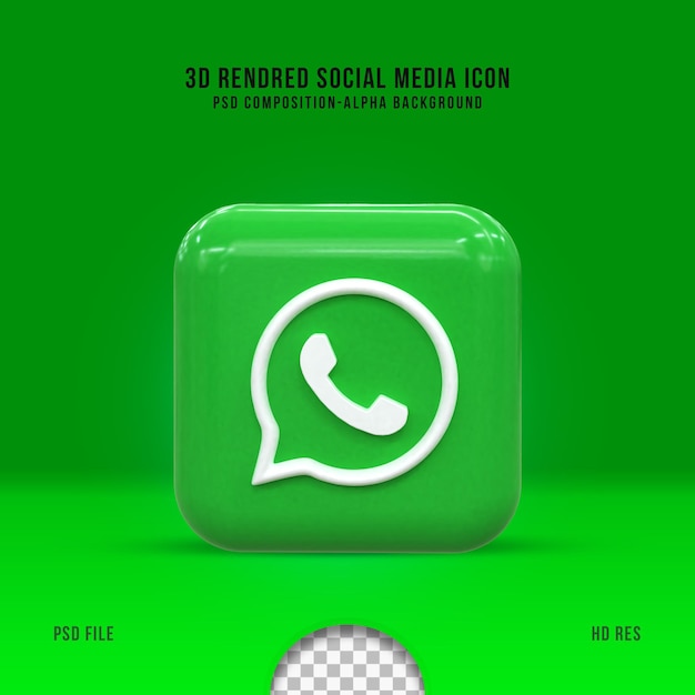 3d Social Media ícone WhatsApp Conceito 3d de mídia social brilhante colorido