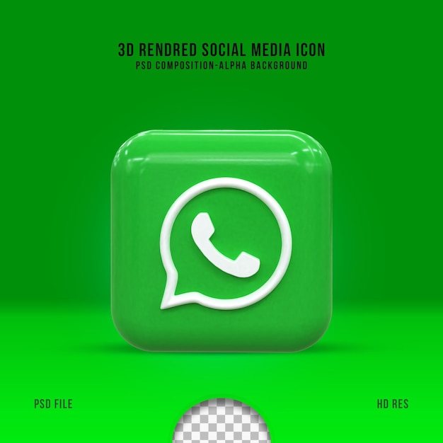 3d social media ícone whatsapp conceito 3d de mídia social brilhante colorido