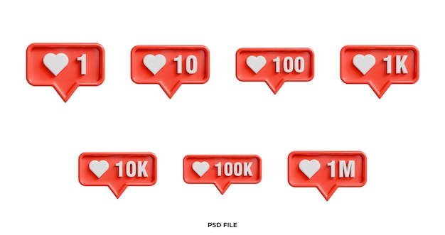 3d social media like notification with heart and number