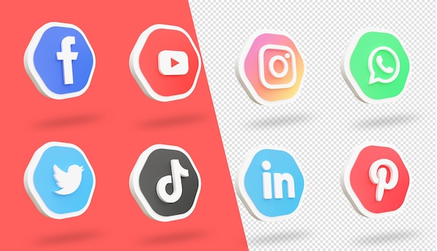 3d social media logos und icons eingestellt