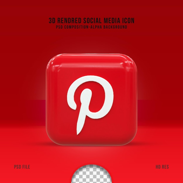 3d social media pinterest-symbol buntes, glänzendes social media 3d-konzept