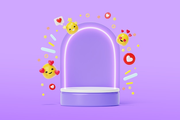 3d-social-media-podiumshintergrund mit emojis