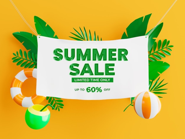 3D-Social-Media-Post-Banner-Vorlage für den Sommerschlussverkauf