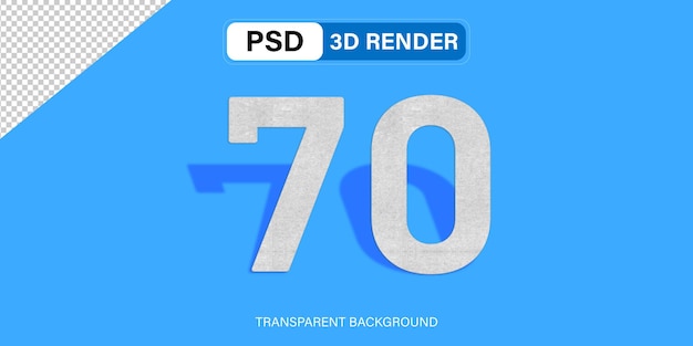 3d Soixante-dix Effet de pierre numéro 70 isolé sur un fond transparent