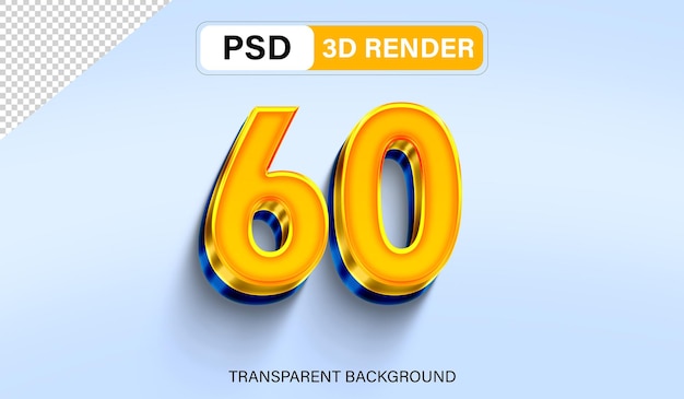 3d soixante Numéro 60 gradient orange isolé sur fond transparent