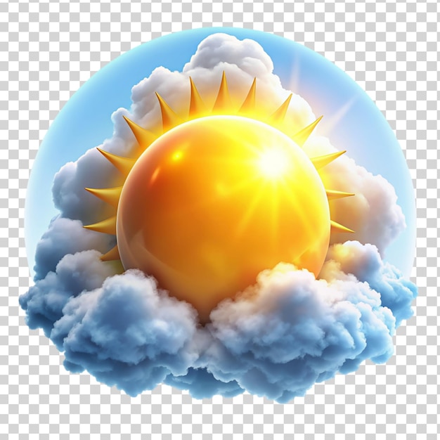 PSD 3d avec le soleil et les nuages isolés sur un fond transparent