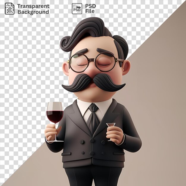 3d Sommelier Dégustant Du Vin Avec Un Verre De Vin Rouge Sur Un Fond Transparent Isolé