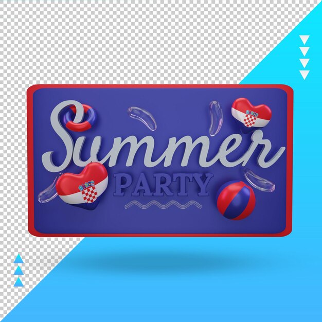 3D Sommerfest Tag Liebe Kroatien Flagge Rendering Vorderansicht