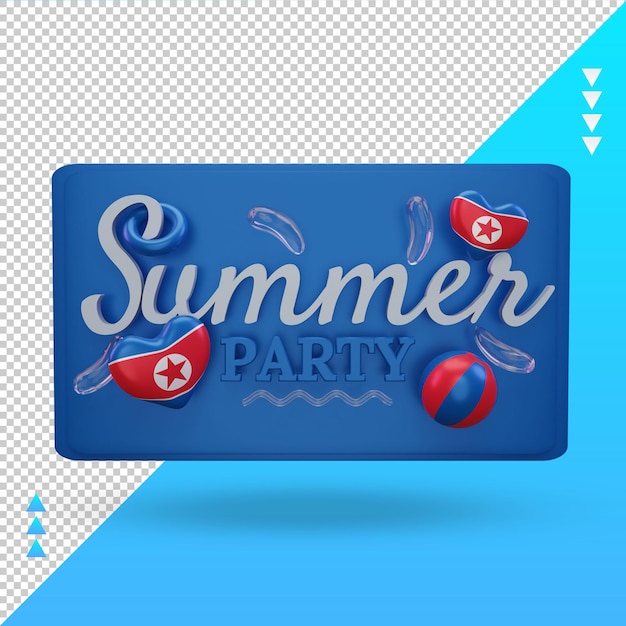 3D-Sommerfest Tag Liebe Nordkorea Flagge Rendering Vorderansicht