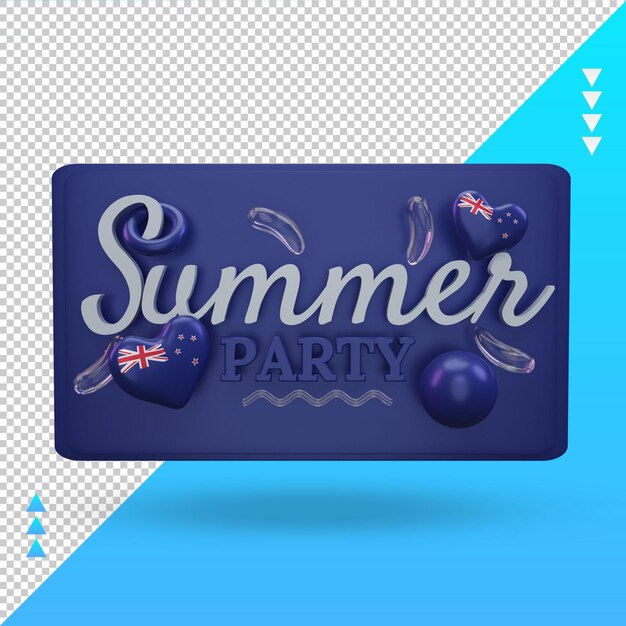 3D-Sommerfesttag Liebe Neuseeland-Flagge, die Vorderansicht wiedergibt